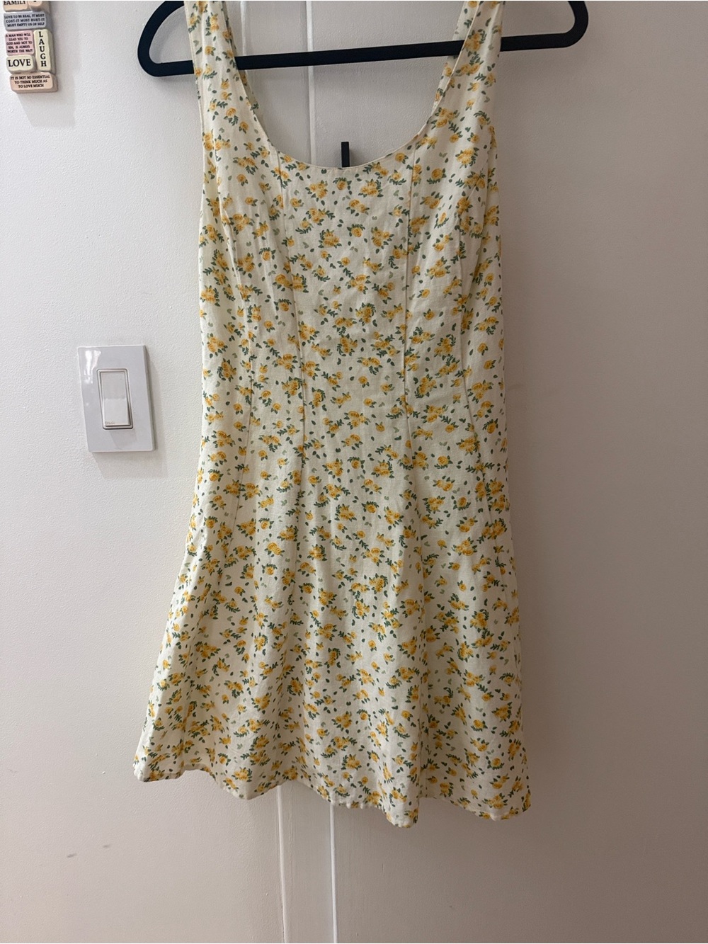 Japna Cream Mini Dress with Yellow Floral Print